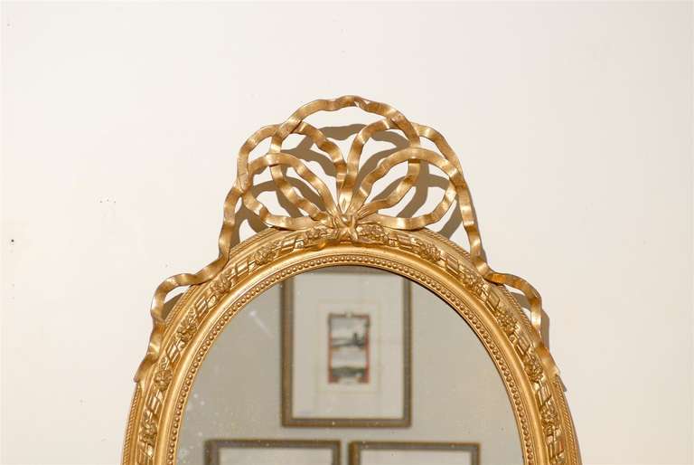 Louis XVI Style Oval Gilt Mirror For Sale 1