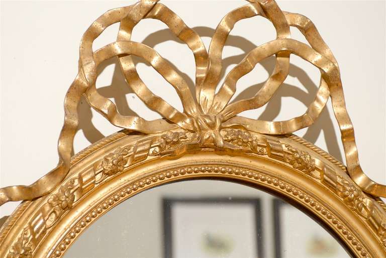Louis XVI Style Oval Gilt Mirror For Sale 2