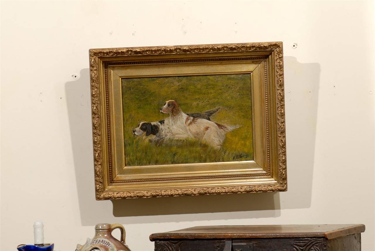 Late 19th Century Oil Painting of Two Spaniels