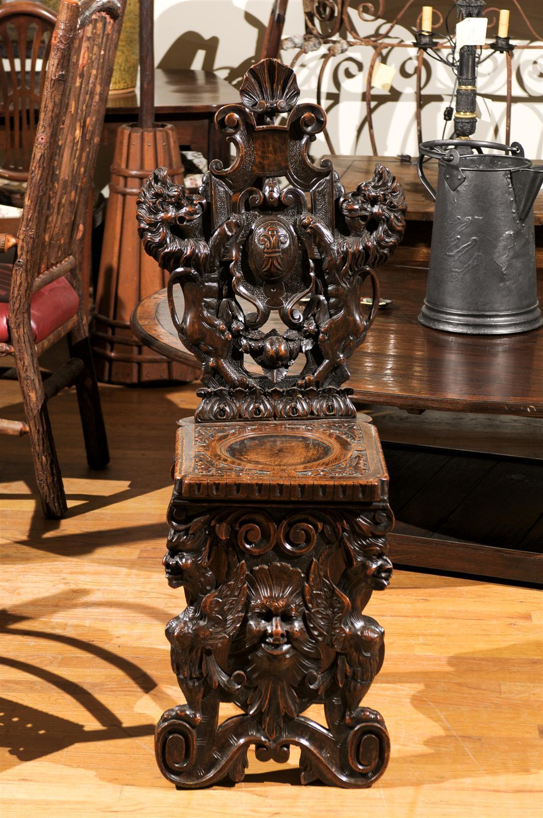 18th Century and Earlier Solid Wood Carved Chair For Sale