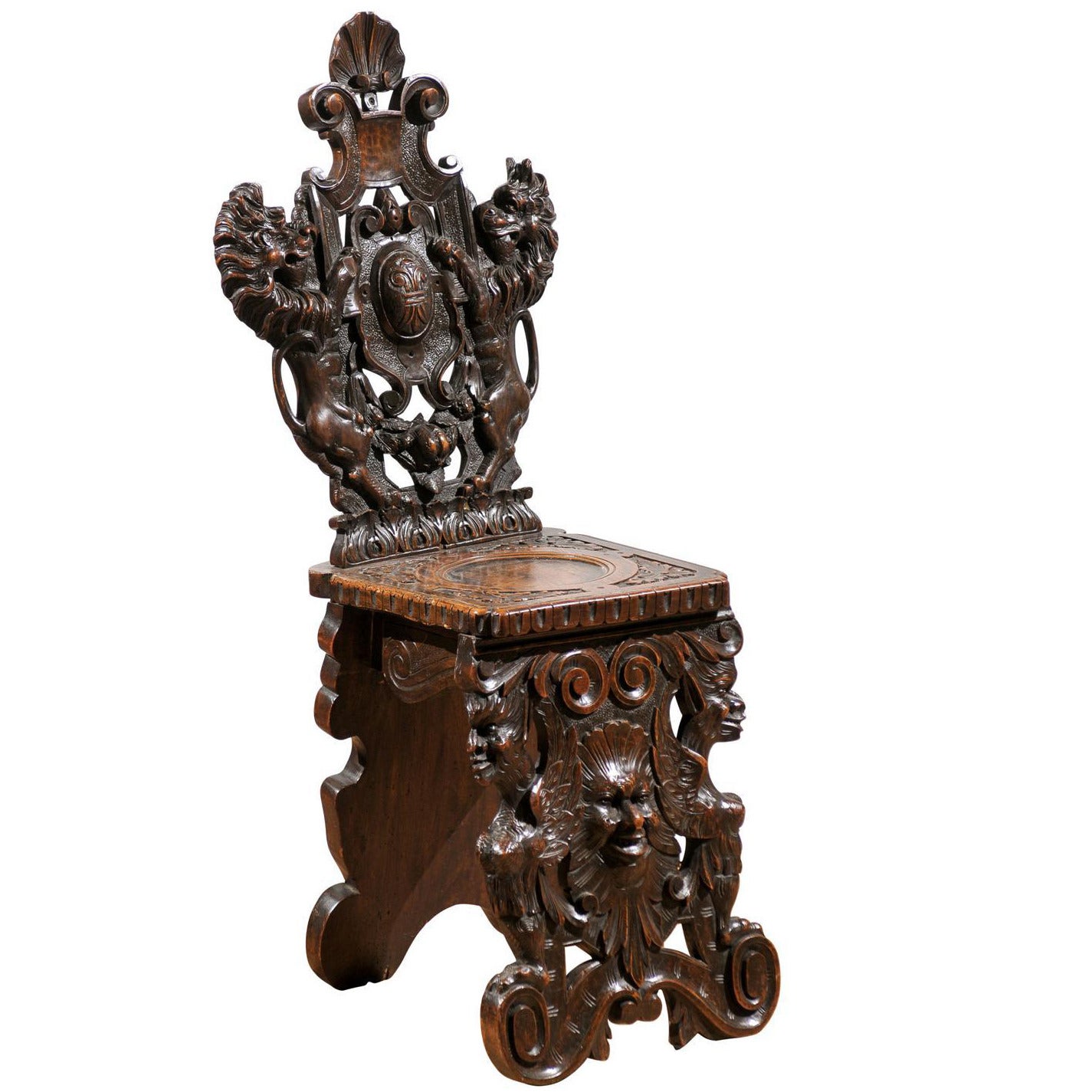 Solid Wood Carved Chair For Sale