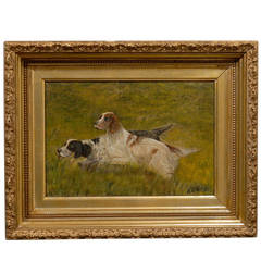 Late 19th Century Oil Painting of Two Spaniels