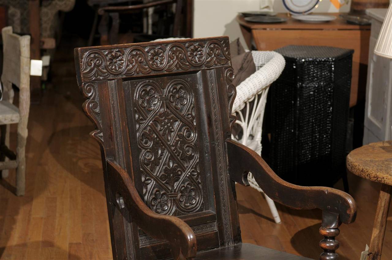 English 18th Century Oak Carved Chair For Sale