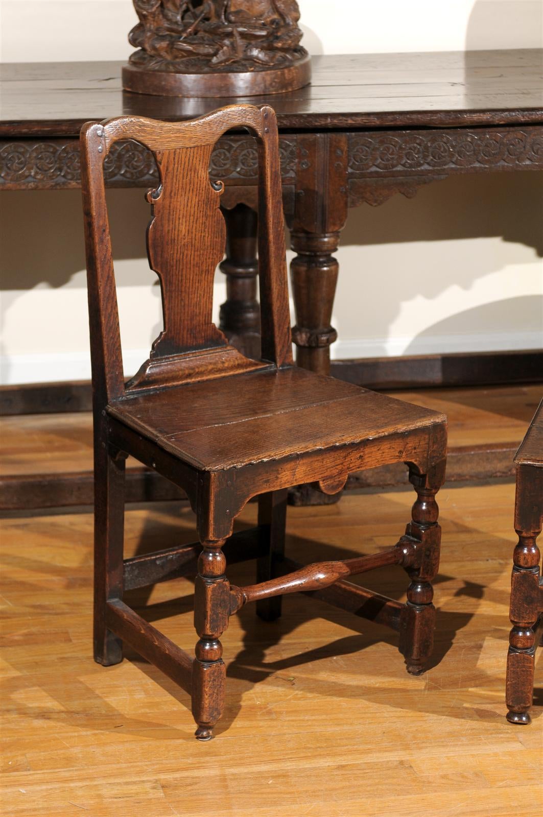 Pair of English Oak Side Chairs 19th Century 4