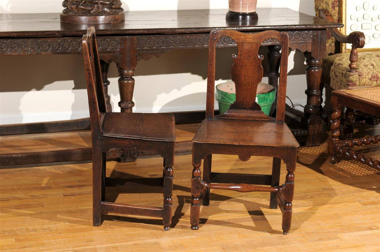Pair of English Oak Side Chairs 19th Century 1