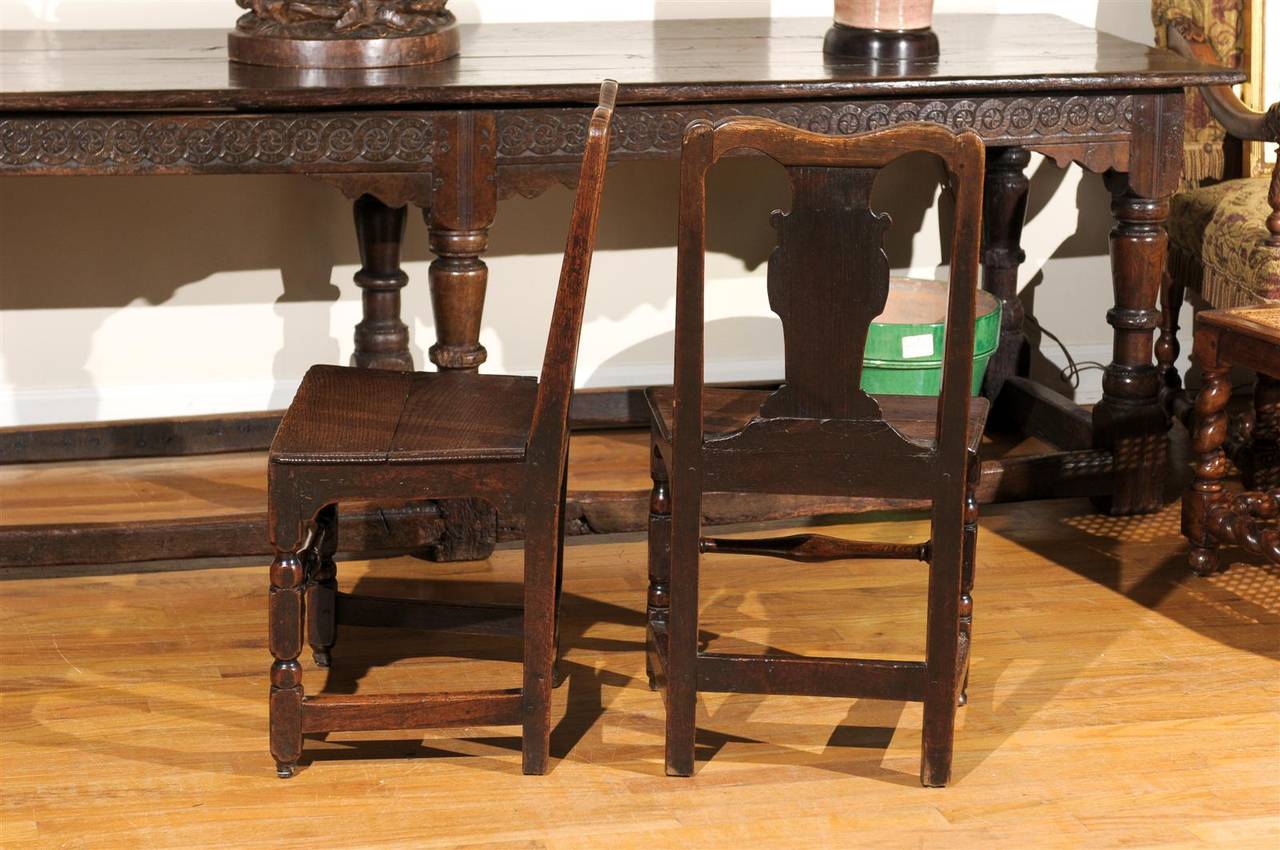 Pair of English Oak Side Chairs 19th Century 2