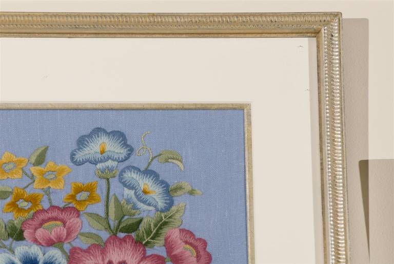Framed  Crewel Embroidery In Good Condition In Atlanta, GA