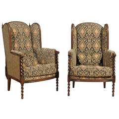 Pair of Antique Barley Twist Upholstered Chairs