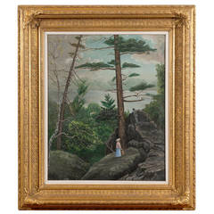 Antique 19th Century American Oil Painting "At Devil's Lake, Wisconsin"
