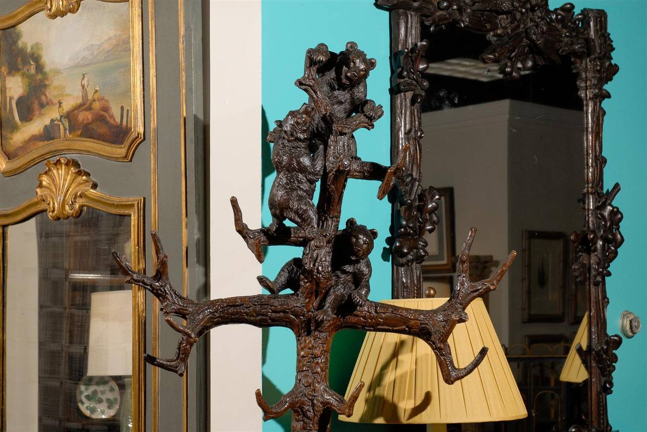 Carved Fantastic Black Forest Hall Tree with Umbrella Stand