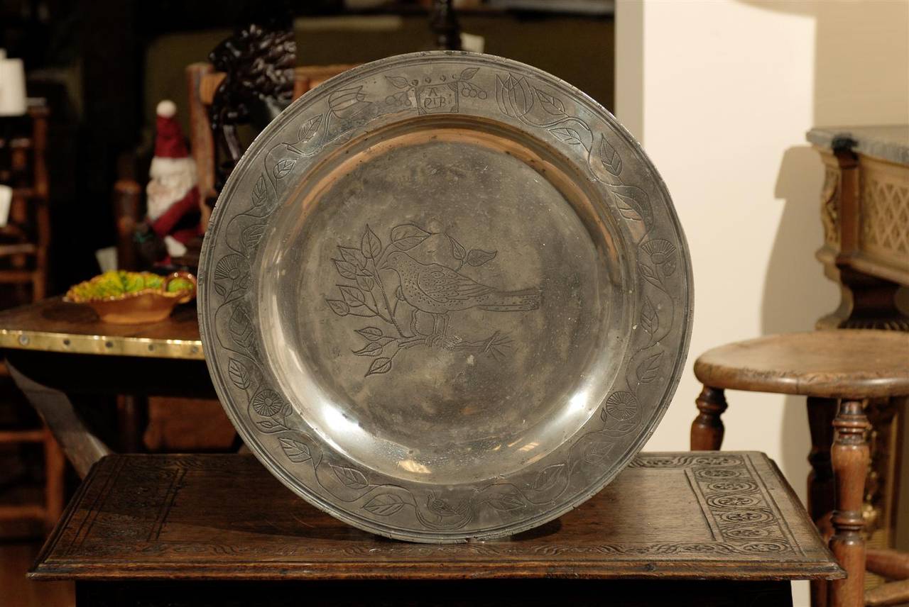 18th Century Wriggle Work Pewter Charger