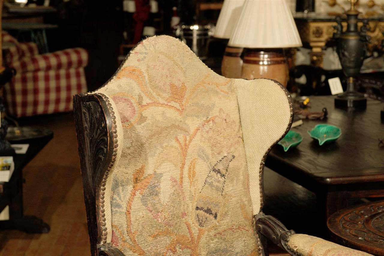 Carved English Wing Chair In Good Condition In Atlanta, GA