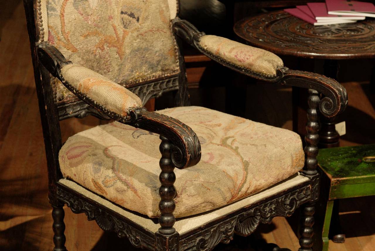 19th Century Carved English Wing Chair