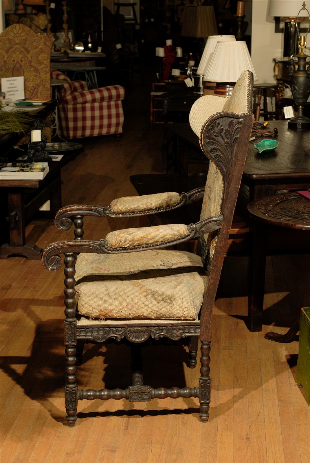 Carved English Wing Chair 1