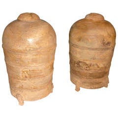 Antique Pair, Han Dynasty storage jars with lids.