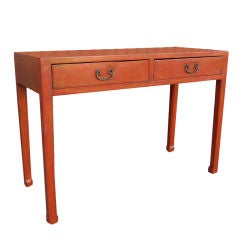 Red lacquer two drawer desk
