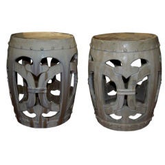 Glazed ceramic garden stool in Arrow motif design.