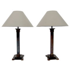 A Pair of Neoclassical Bronze Column-Form Lamps