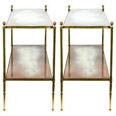 Pair of 1950s Baguès Style Gilt Brass Side Tables