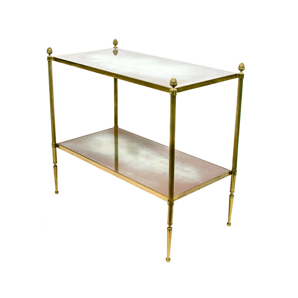 French Pair of 1950s Baguès Style Gilt Brass Side Tables