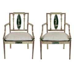 Pair of Continental Neoclassical Style, Polychrome Fauteuils