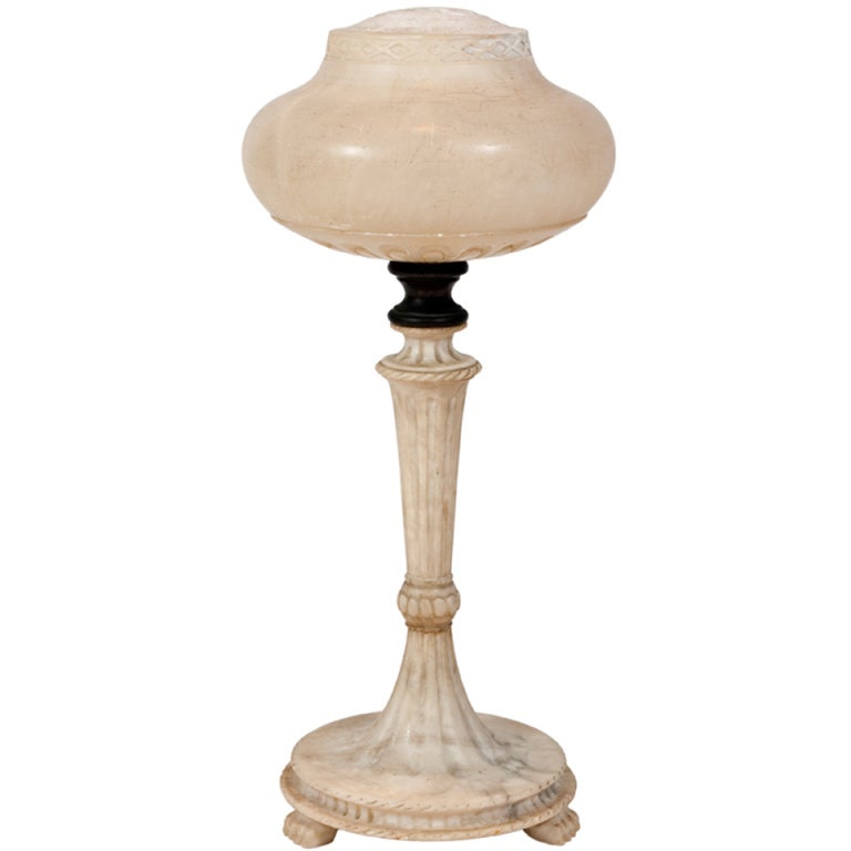 A French Carved Alabaster Table Lamp and Shade For Sale at 1stdibs
