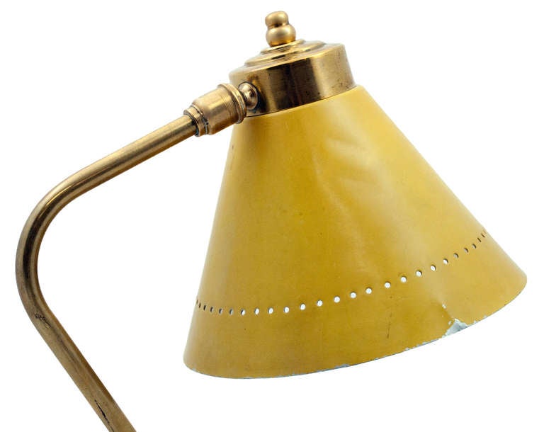 French 1950s Gilt Metal Desk Lamp with Original Yellow-Painted Tole Shade