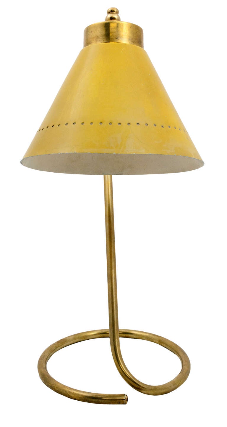 Mid-20th Century 1950s Gilt Metal Desk Lamp with Original Yellow-Painted Tole Shade