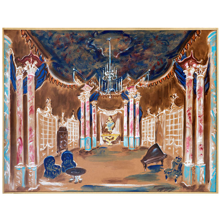 Mid-20th Century Set of Four 1960s Opera Decor Gouache Drawings, by Jacques Andre Brégère