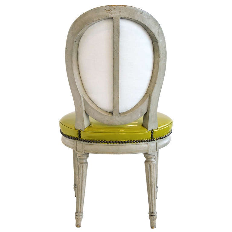 Pair of Louis XVI Grey-Painted Oval Back Side Chairs In Good Condition In Palm Beach, FL