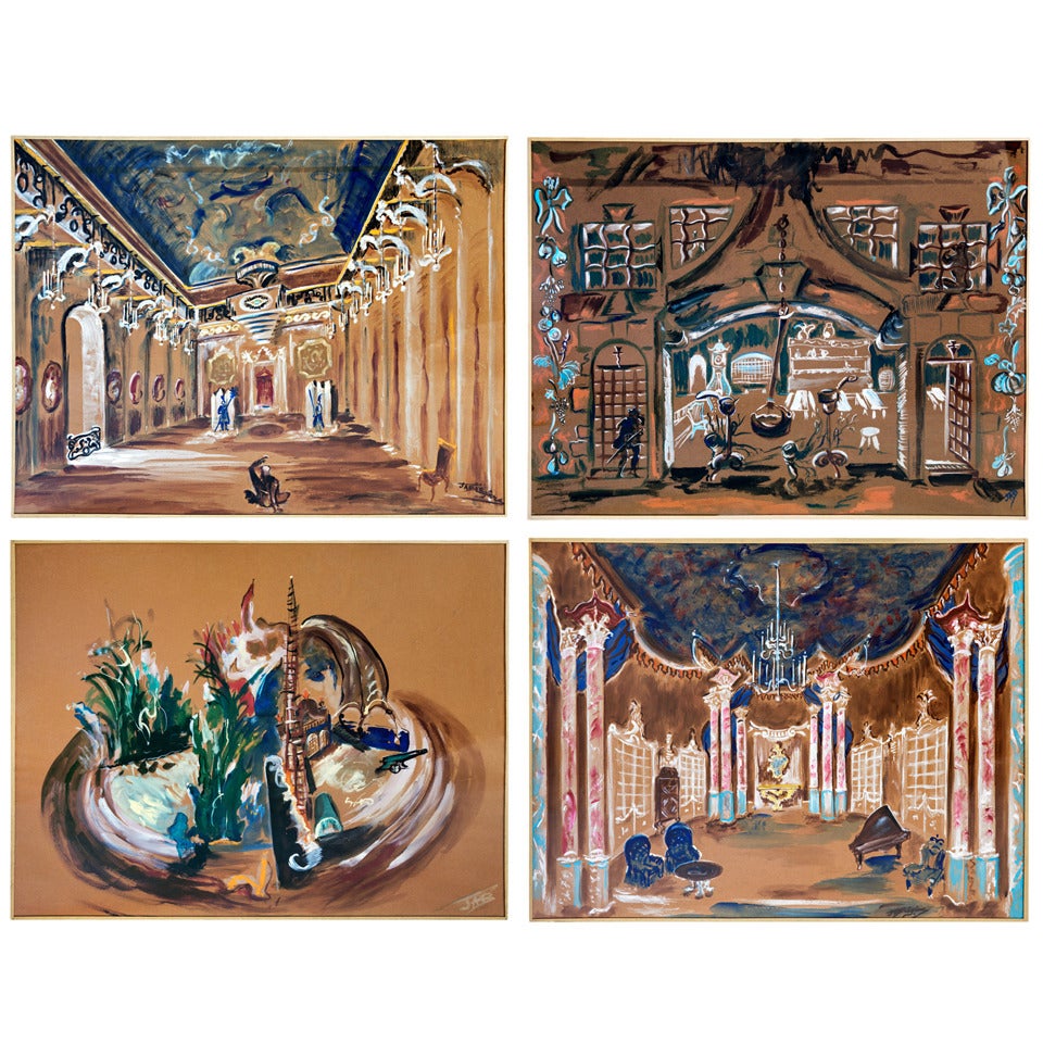 Set of Four 1960s Opera Decor Gouache Drawings, by Jacques Andre Brégère