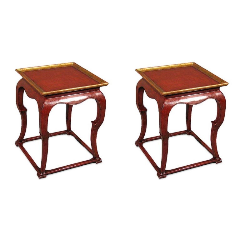 Pair of Chinese Modern Red and Gilt Lacquered End Tables