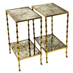 Pair of Bagues Gilt-Bronze Bamboo and Mirrored Side Tables