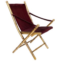 19th Century Giltwood Simulated Bamboo Folding Campaign Chair