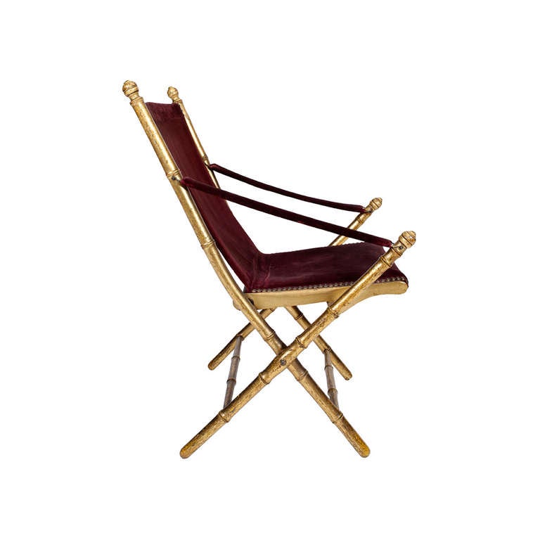 Italian 19th Century Giltwood Simulated Bamboo Folding Campaign Chair