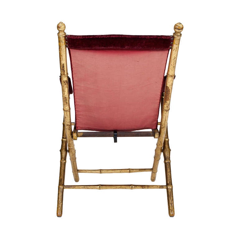 19th Century Giltwood Simulated Bamboo Folding Campaign Chair In Good Condition In Palm Beach, FL