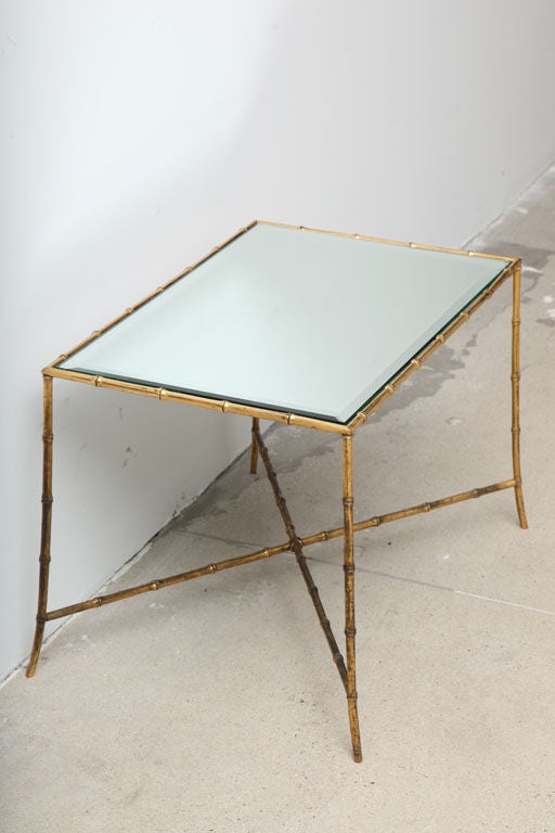 French Maison Baguès Gilt-Bronze Bamboo and Mirrored Top Side Table