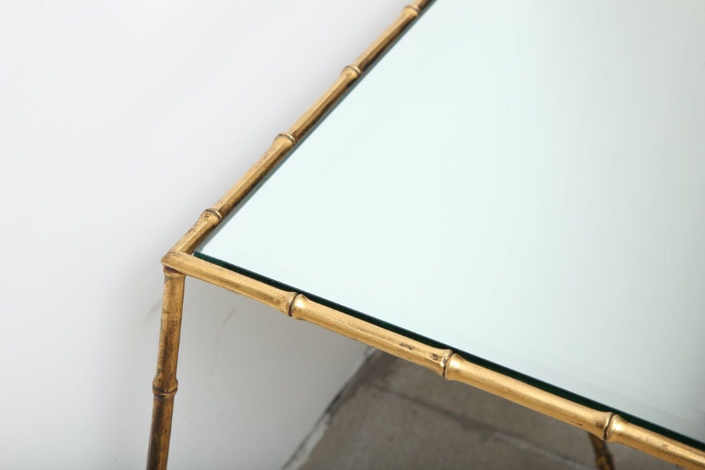 Maison Baguès Gilt-Bronze Bamboo and Mirrored Top Side Table In Good Condition In Palm Beach, FL