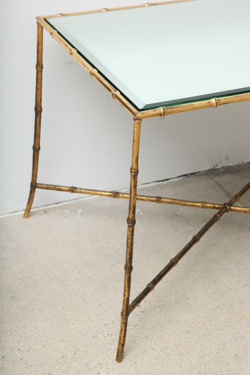 Mid-20th Century Maison Baguès Gilt-Bronze Bamboo and Mirrored Top Side Table