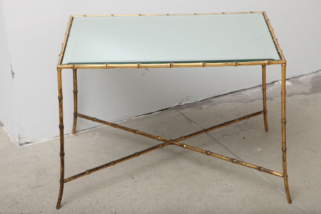 Maison Baguès Gilt-Bronze Bamboo and Mirrored Top Side Table 3