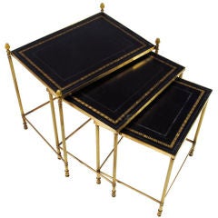 Retro French Greek Key Tooled Leather Nesting Tables