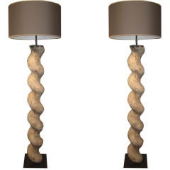 A Pair of French 17th Cent. Twisted Oak Column Floor Lamps