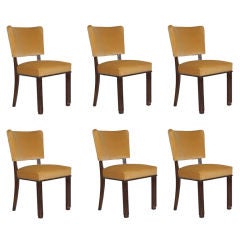 A 1940s Set of  Six French Oak and Yellow Mohair Dining Chairs