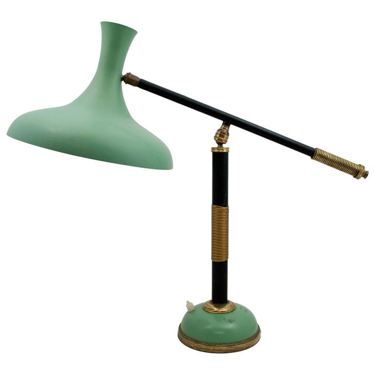 Mid-Century Green Tole Peinte Adjustable Desk Lamp