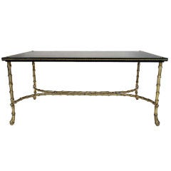 Beautiful Gilt-Brass and Leather Coffee Table Attrib. to Bagues