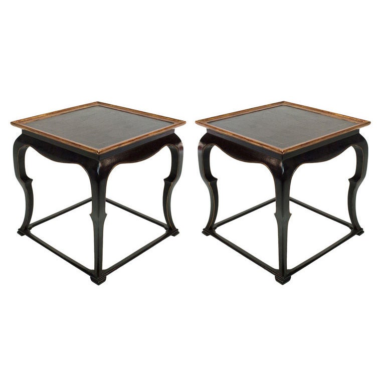 Chic Black Lacquered and Parcel-Gilt 'Chinese Style' Side Tables