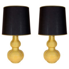 Vintage A Fantastic 1950s' Pair of Organic Tripod Shape Imperial Yellow Porcelain Lamps