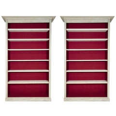 Pair of French Off-White Painted and Red Felt Lined Bookcases