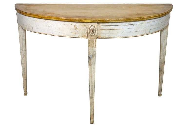 English Pair of George III Style Polychromed Demilune Side Tables