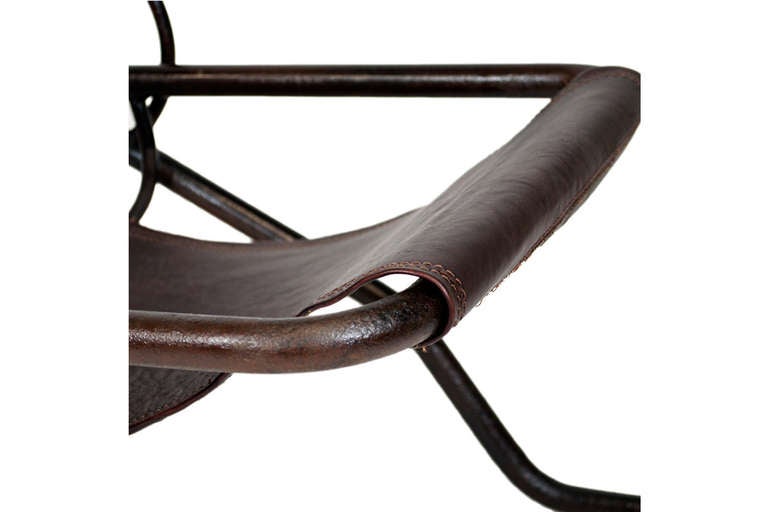 French 19th Century Steel and Leather Seaside Reclining Chair In Good Condition In Palm Beach, FL